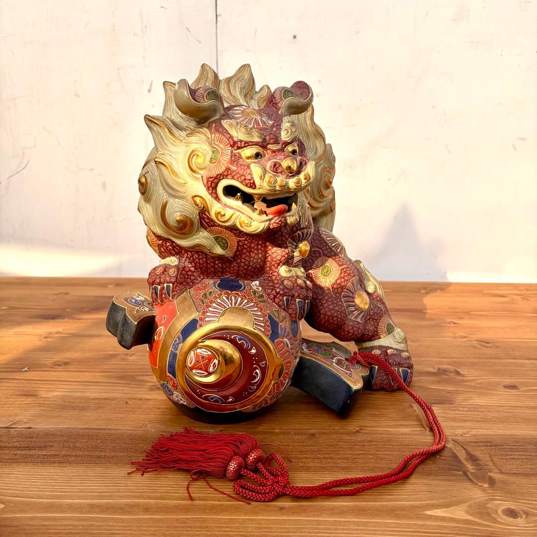 陶器製 獅子像 打ち出の小槌付き