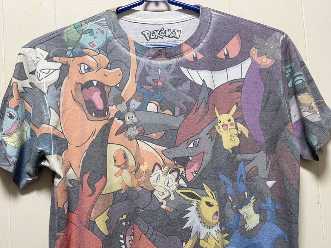 ポケモンPOKEMON全面プリントTシャツ 古着 Lアニメ、ゲーム、ニンテンドー