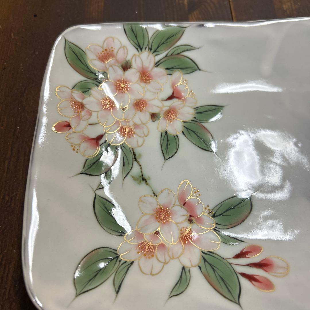 京都　京焼　清水焼　とうあん　陶葊　　角皿　四角皿　桜