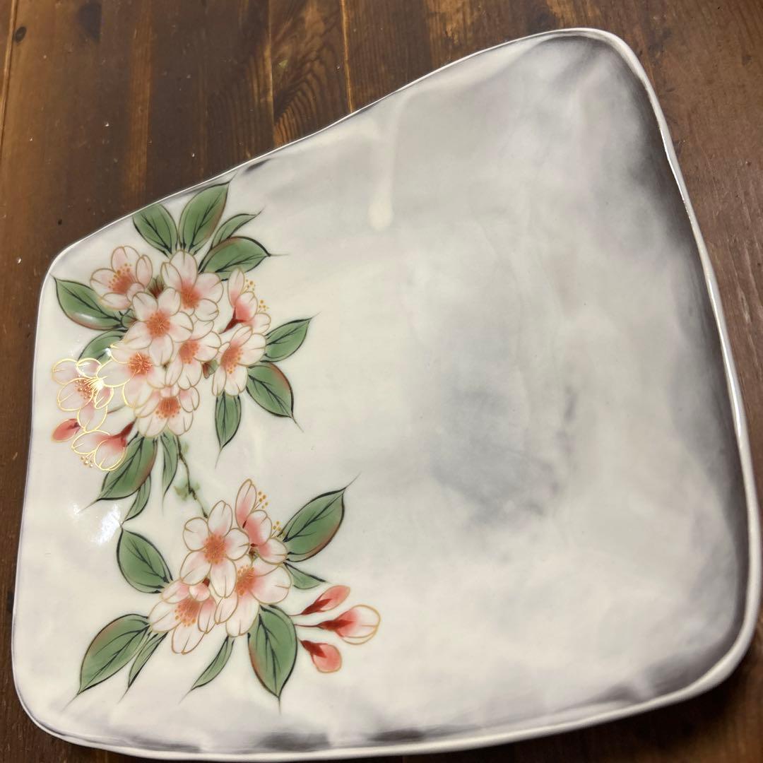 京都　京焼　清水焼　とうあん　陶葊　　角皿　四角皿　桜