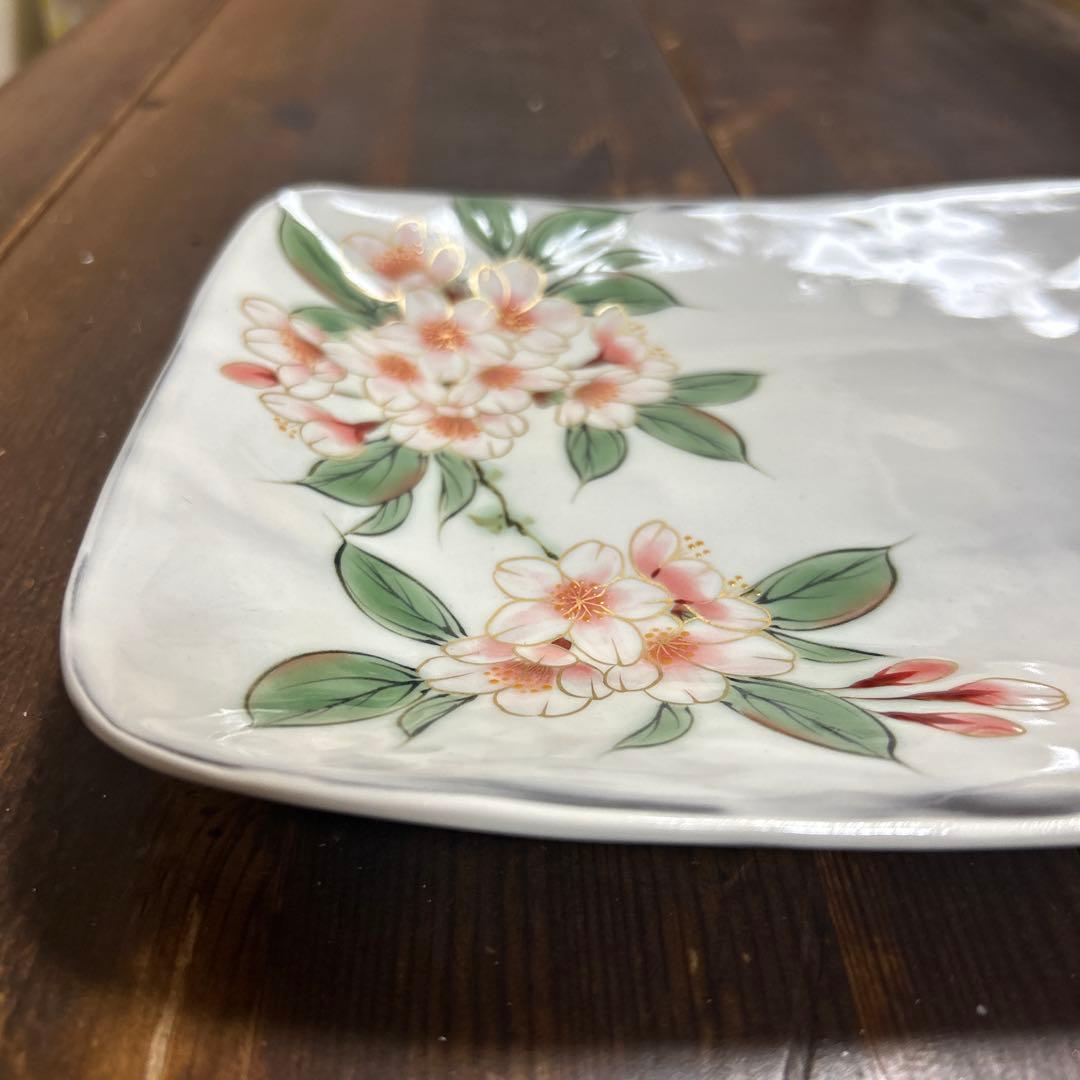 京都　京焼　清水焼　とうあん　陶葊　　角皿　四角皿　桜