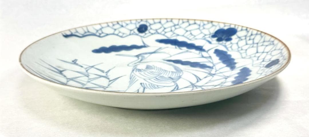 時代物 古伊万里 古染付氷紋鷺図大皿 古美術 ウブ品 入手困難 WWTT172
