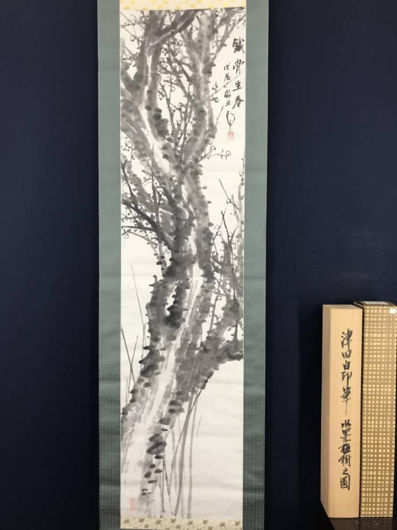 【真作】津田白印/梅花図/梅図/掛軸/名家伝来/AB-949