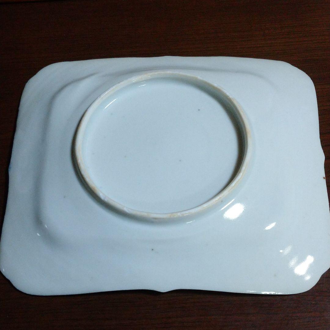 骨董・牡丹花図染め付け角皿×五客揃い