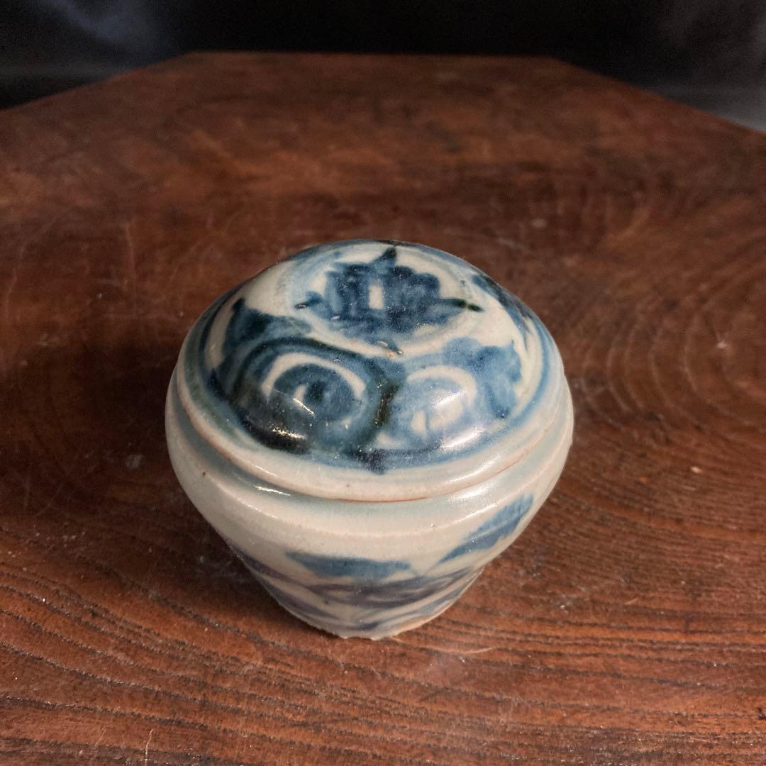 蒐集処分セール❗️【ギャラリー三益】古美術　元〜明初染付　芙蓉紋共蓋小壺