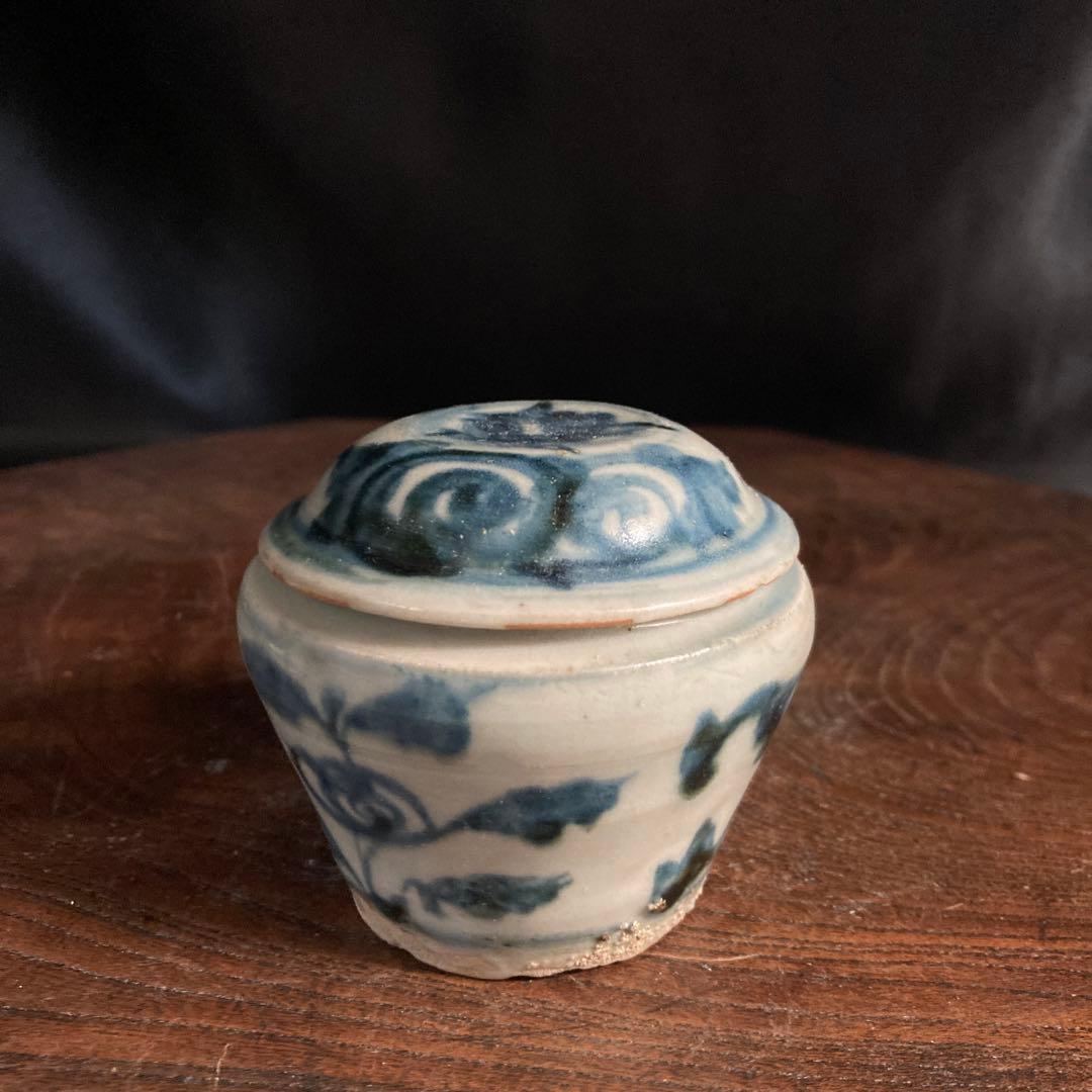 蒐集処分セール❗️【ギャラリー三益】古美術　元〜明初染付　芙蓉紋共蓋小壺