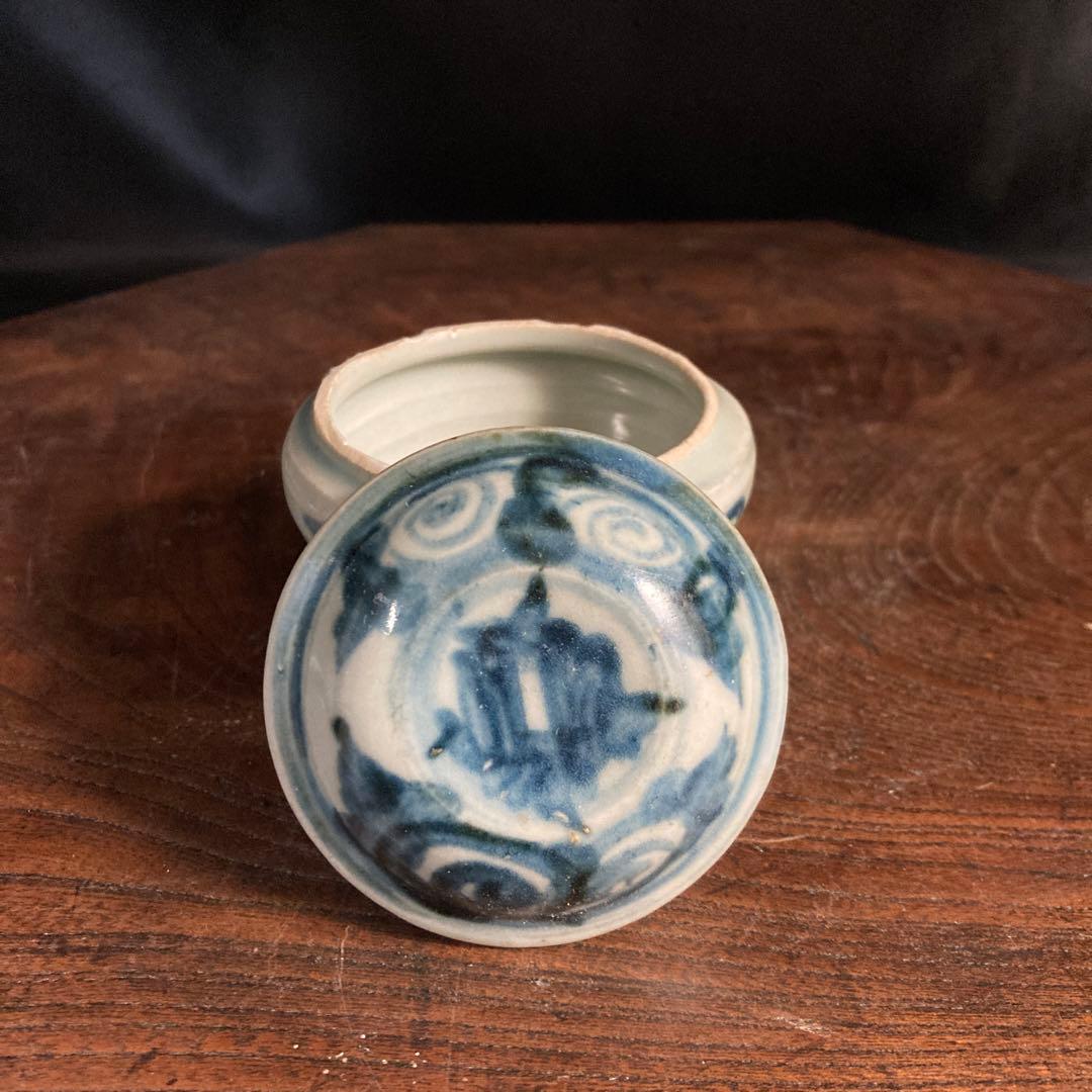 蒐集処分セール❗️【ギャラリー三益】古美術　元〜明初染付　芙蓉紋共蓋小壺