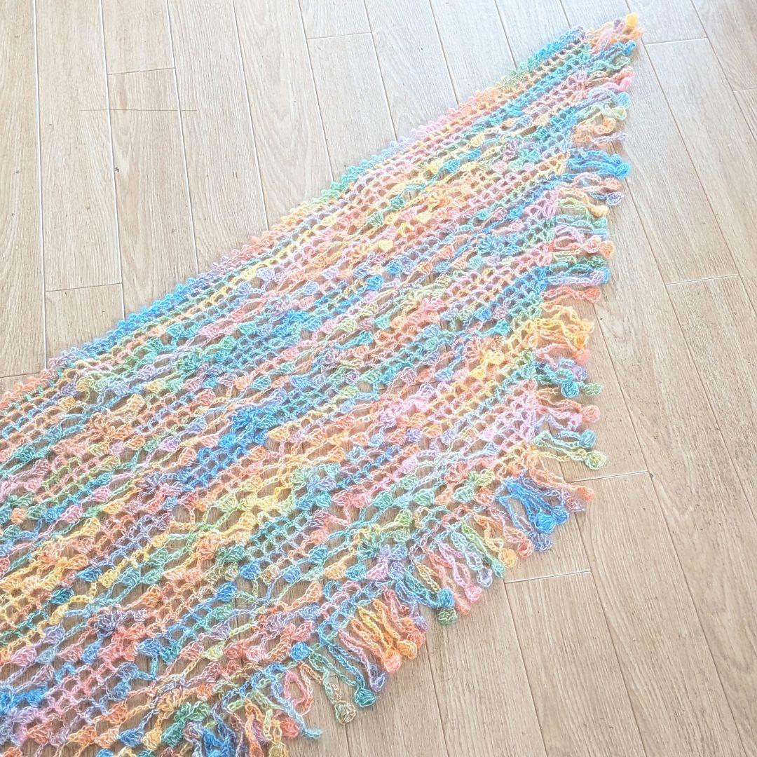 レインボーグラデーション　ハンドメイドショール