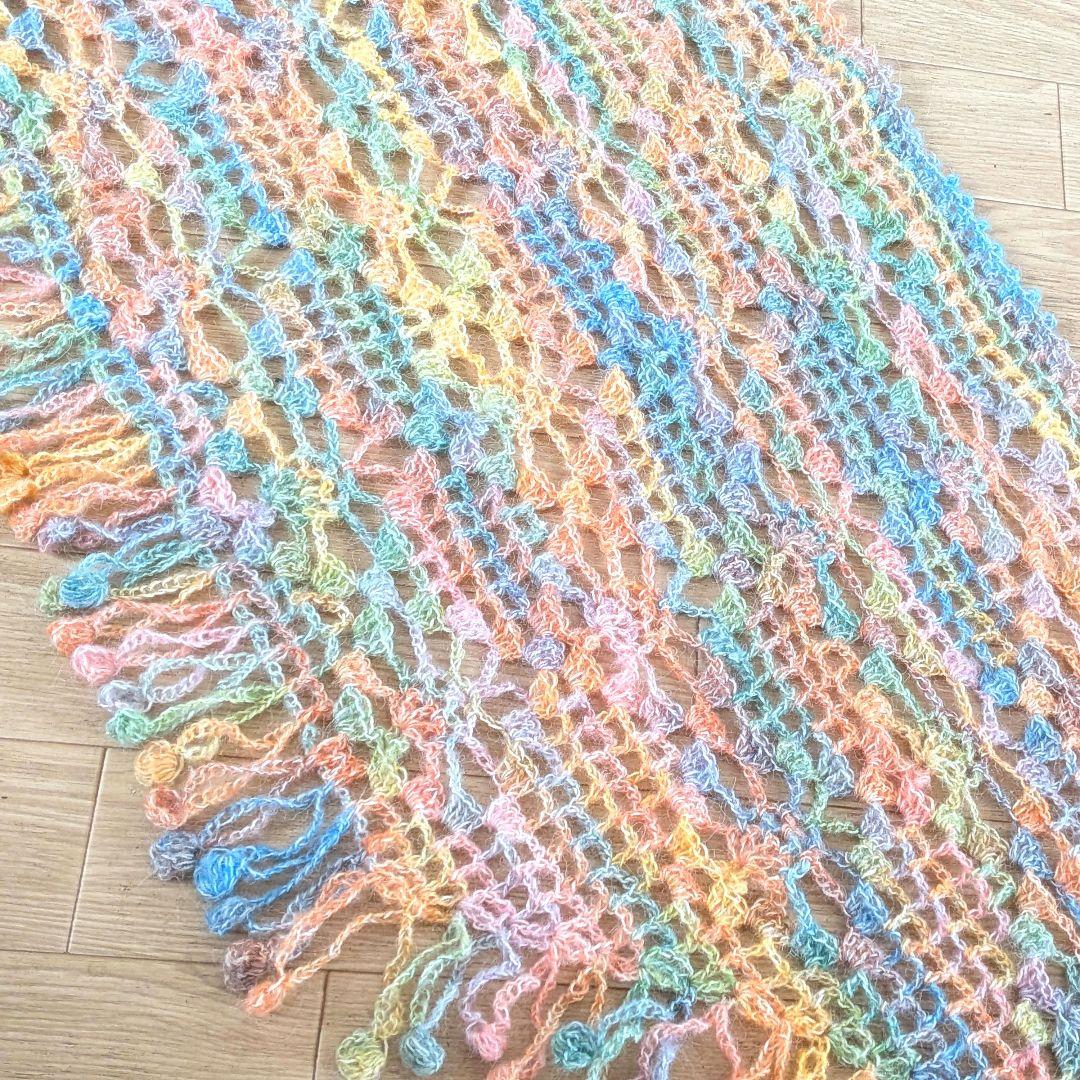 レインボーグラデーション　ハンドメイドショール