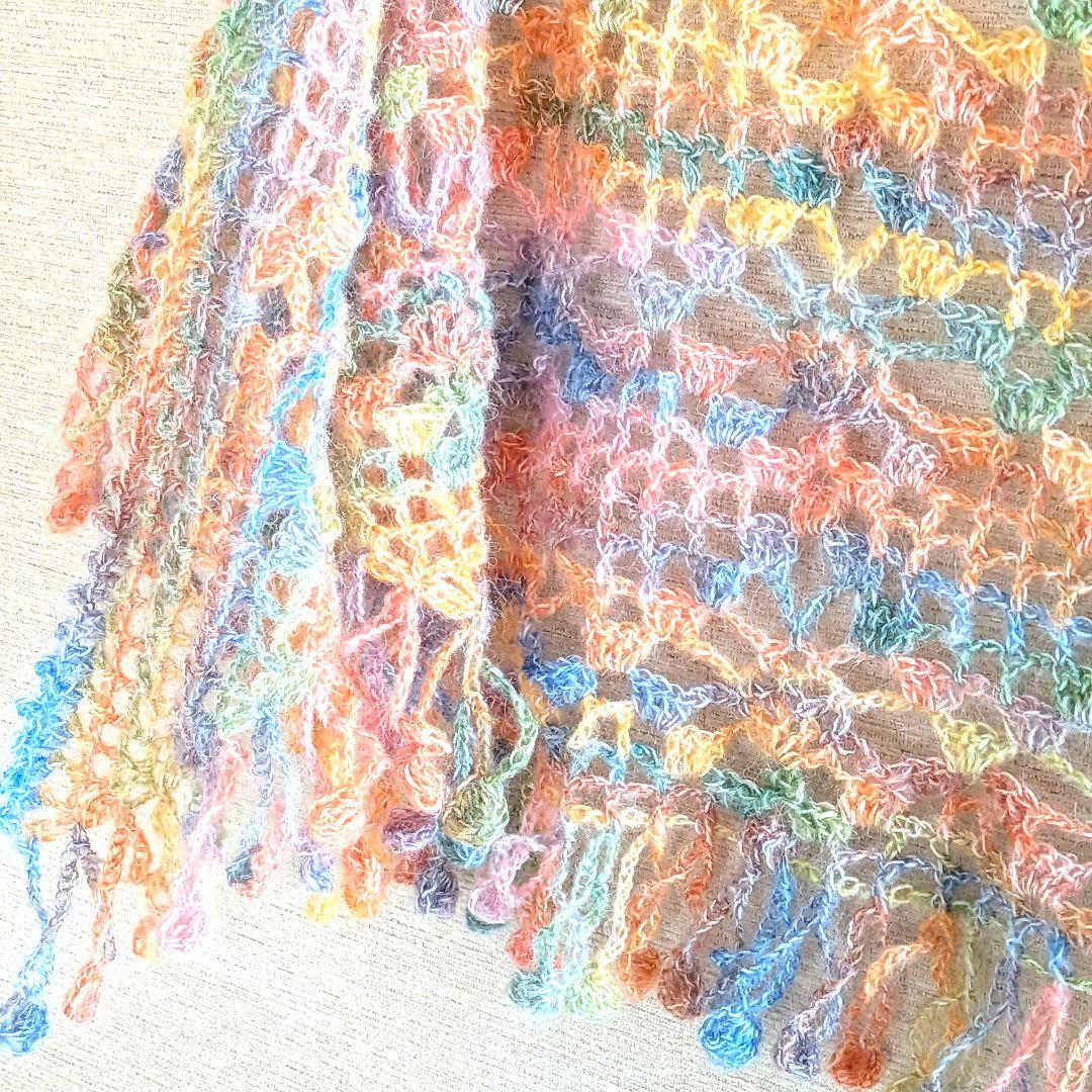 レインボーグラデーション　ハンドメイドショール