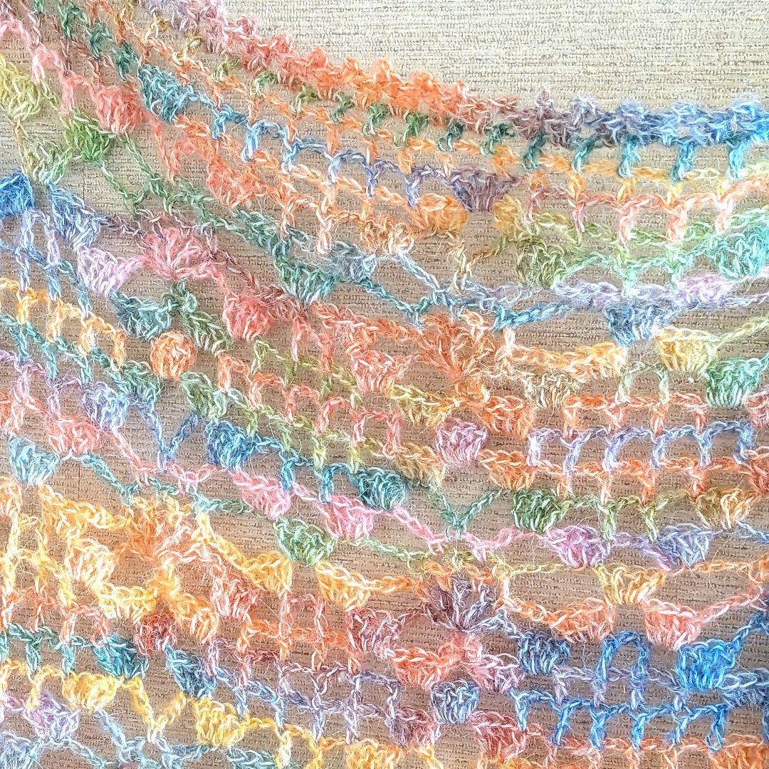 レインボーグラデーション　ハンドメイドショール