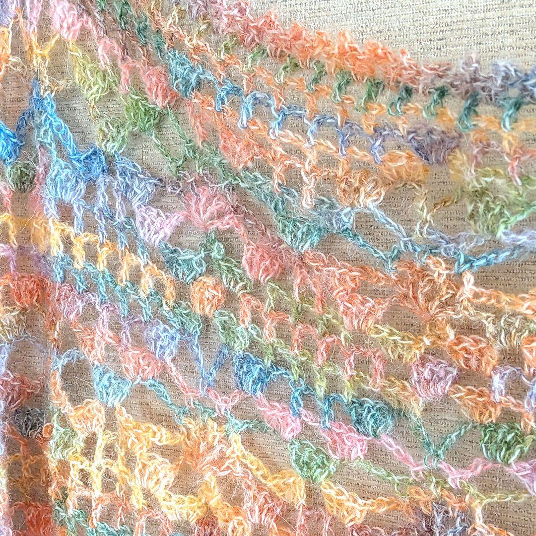 レインボーグラデーション　ハンドメイドショール