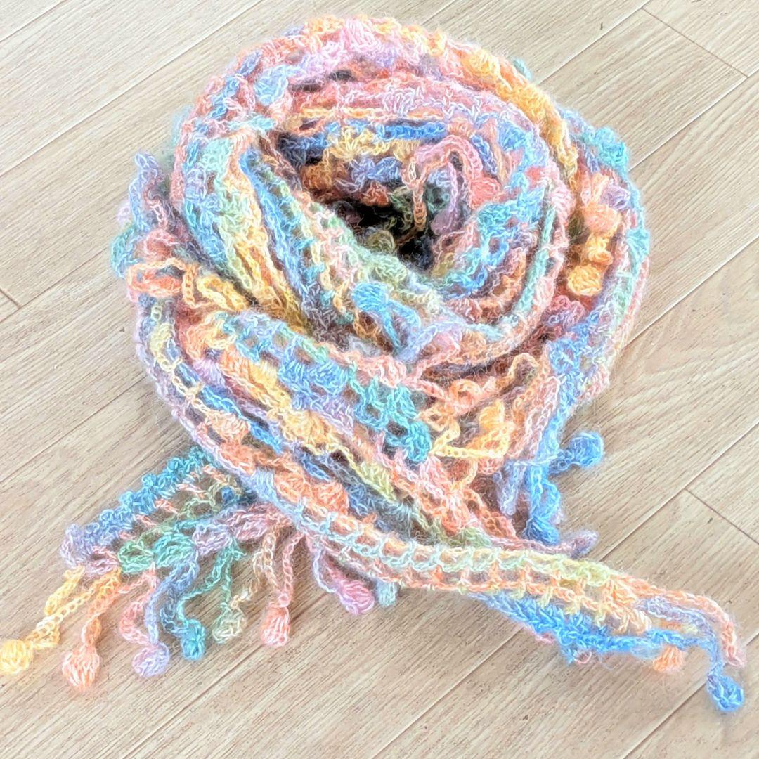 レインボーグラデーション　ハンドメイドショール