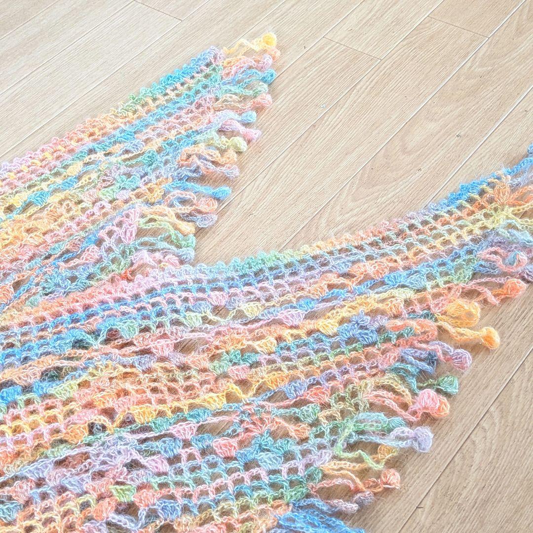 レインボーグラデーション　ハンドメイドショール