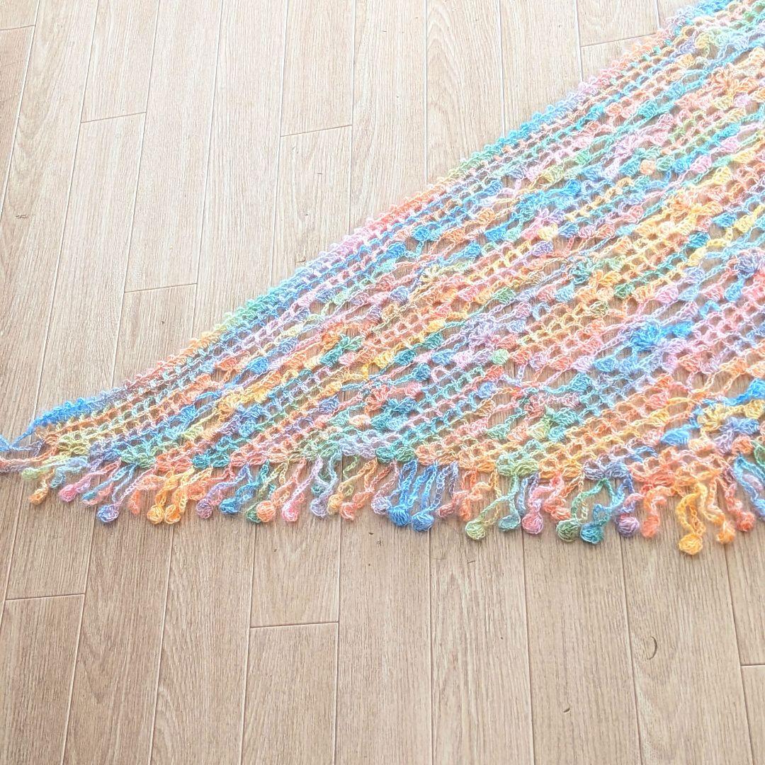 レインボーグラデーション　ハンドメイドショール