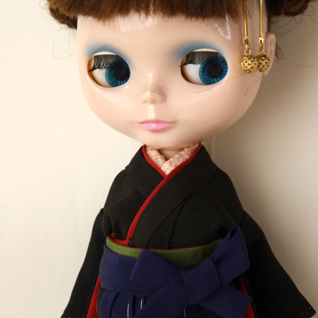 《ブライス・リカちゃん紋付着物と袴のセット+作り帯》ブライス着物/卒業式