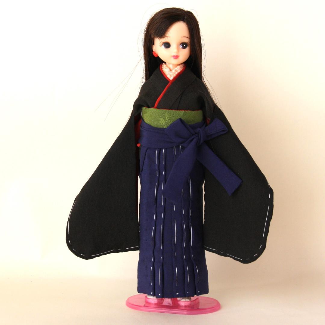 《ブライス・リカちゃん紋付着物と袴のセット+作り帯》ブライス着物/卒業式