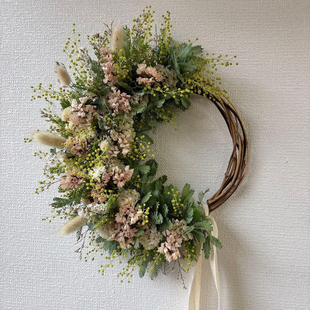 ＊Natural＊ころころミモザの蕾のリース☆ドライフラワーリース