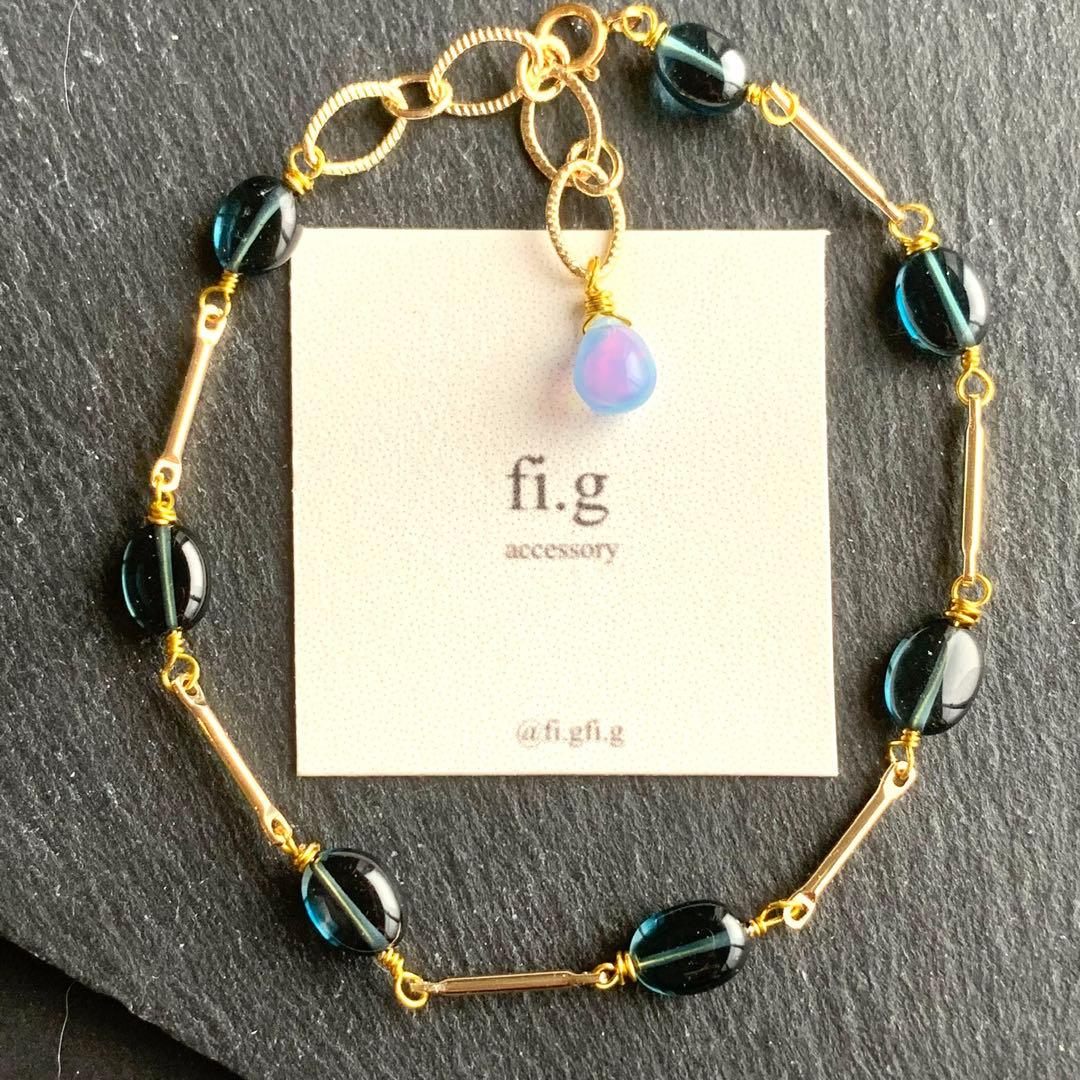 14kgf ロンドンブルートパーズプレシャスオパール　ステーションブレスレット