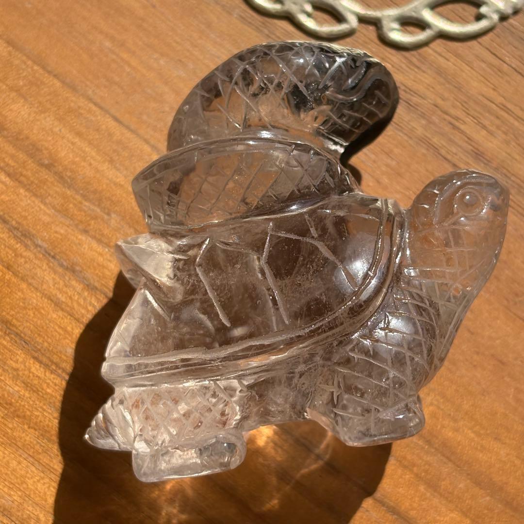 天然石 ブラジル産のグリーンガーデンクォーツ 玄武の置物238g