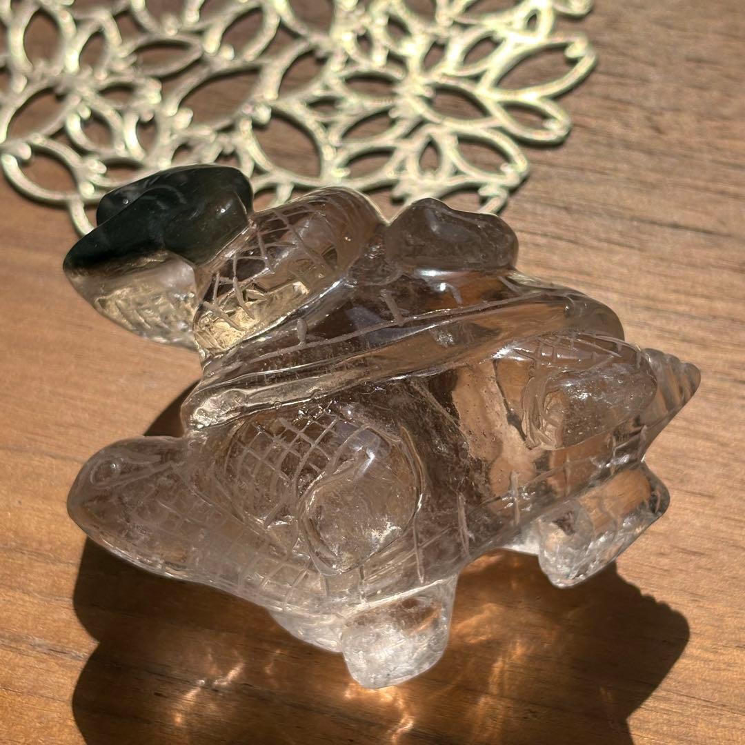 天然石 ブラジル産のグリーンガーデンクォーツ 玄武の置物238g