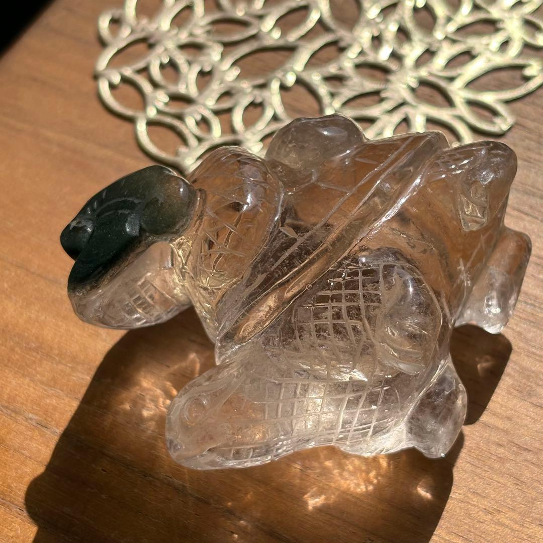 天然石 ブラジル産のグリーンガーデンクォーツ 玄武の置物238g