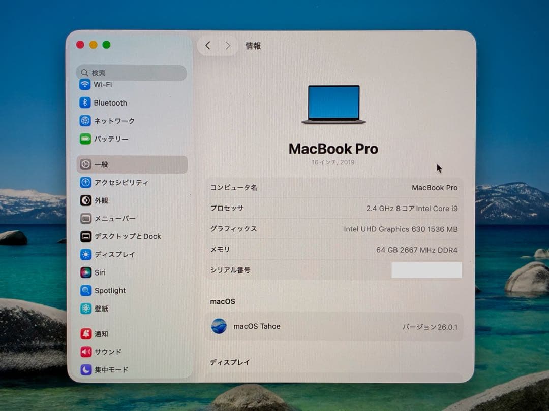 MacBook Pro 2019 16インチ 64GB SSD 1TB i9