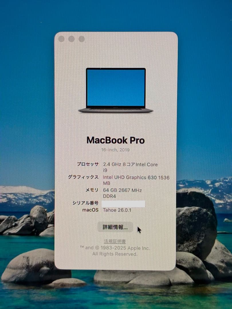 MacBook Pro 2019 16インチ 64GB SSD 1TB i9