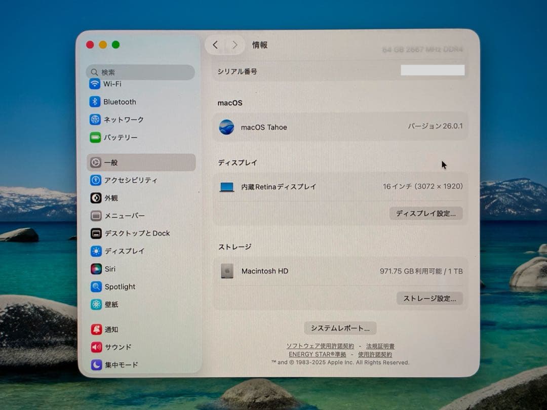 MacBook Pro 2019 16インチ 64GB SSD 1TB i9