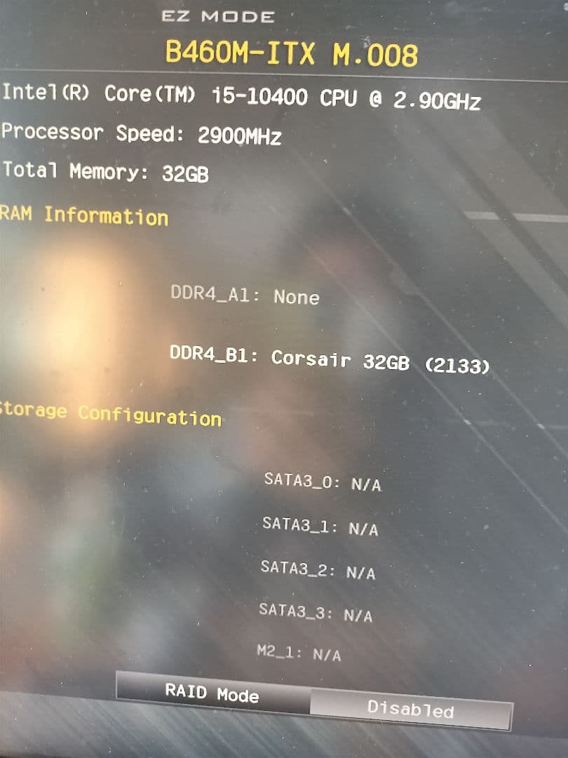 B460M-ITX + i5-10400(マザーボードとCPUセット）