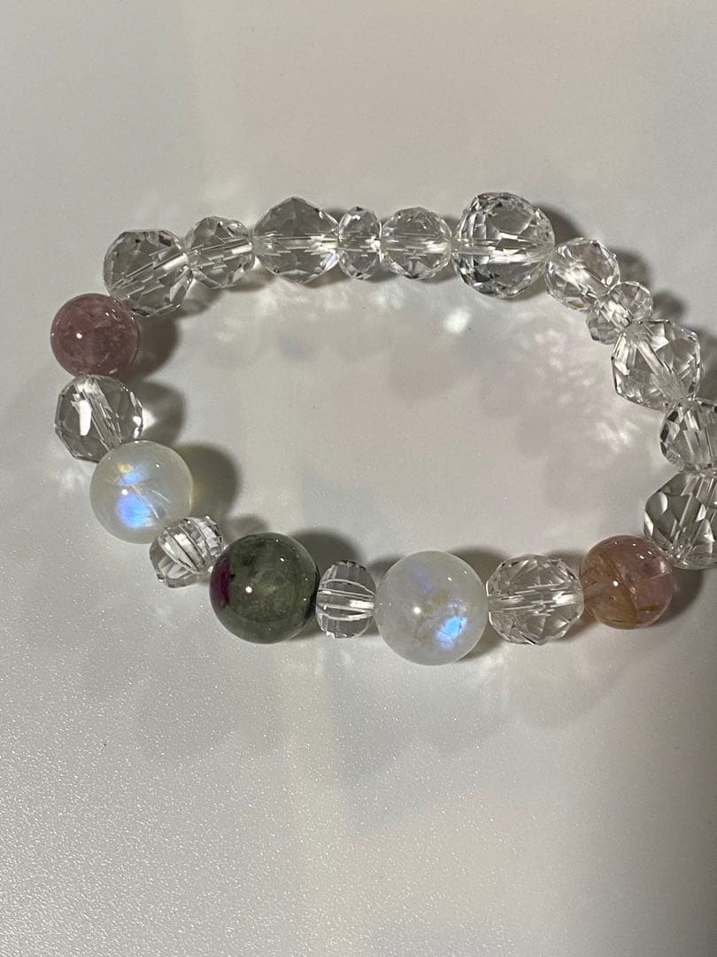 トルマリン 天然石ブレスレット パワーストーン ホワイトラブラドライト