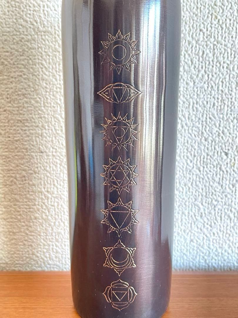 7つチャクラ水筒ブラック銅製ウォーターボトルインドハンドメイドFCB15