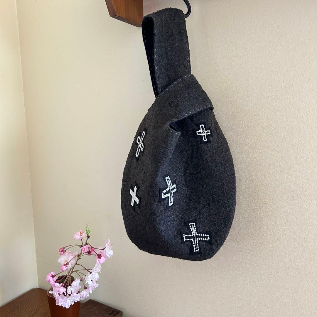 アンティークリネンのしじみバッグ＊ミナペルホネンハギレ＊