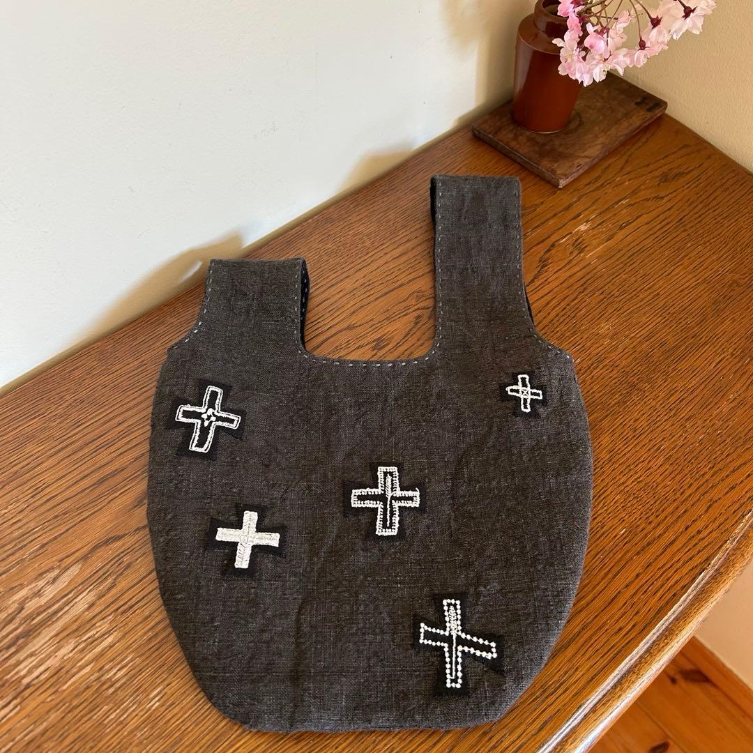 アンティークリネンのしじみバッグ＊ミナペルホネンハギレ＊