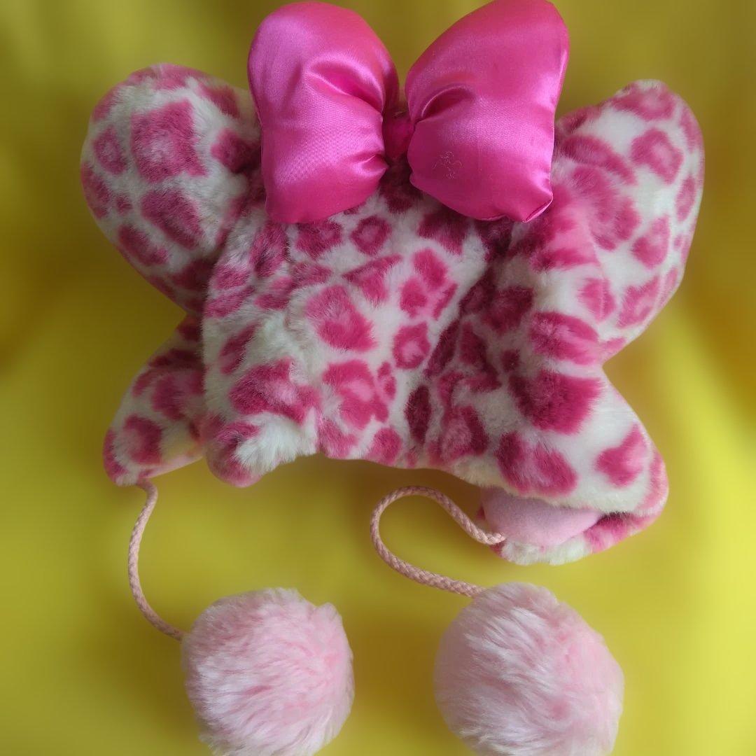 ディズニー　ミニーマウスピンクヒョウ柄ファンキャップ