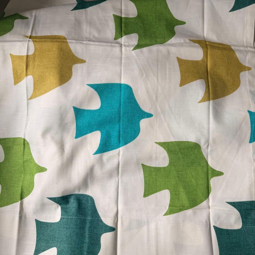 カーテン　コットン　ピジョン　鳥　ハト　北欧　ポール通し　のれん　2枚セット