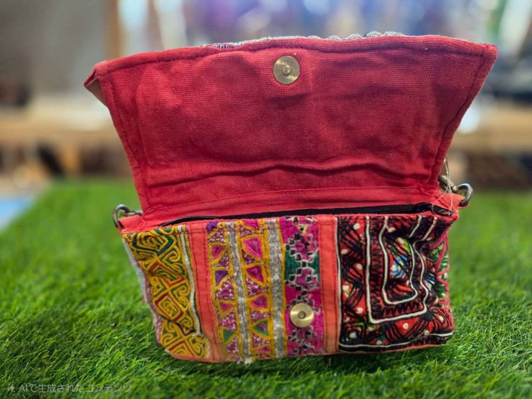 【古布】 パッチワーク クラッチバッグ ショルダー付き ポーチ ミラーワーク