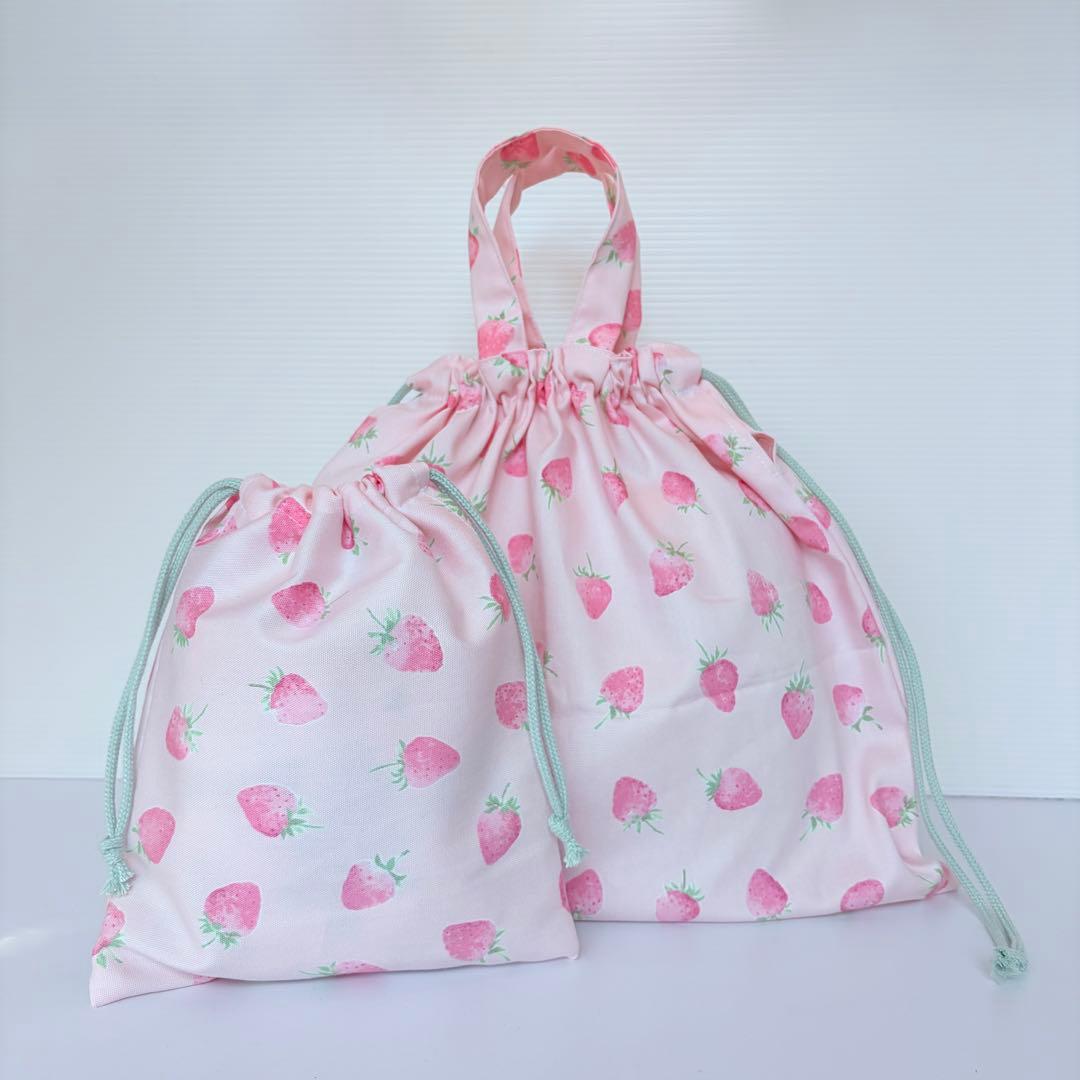 j.m♡断捨離中様　確認用　いちご　ピンク　着替え袋　給食袋