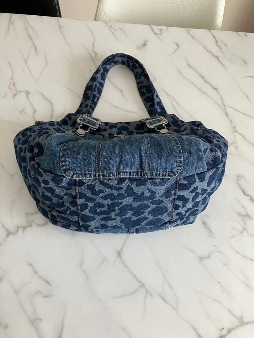 715大きめヒョウ柄デニムリメイクバック　ハンドメイド