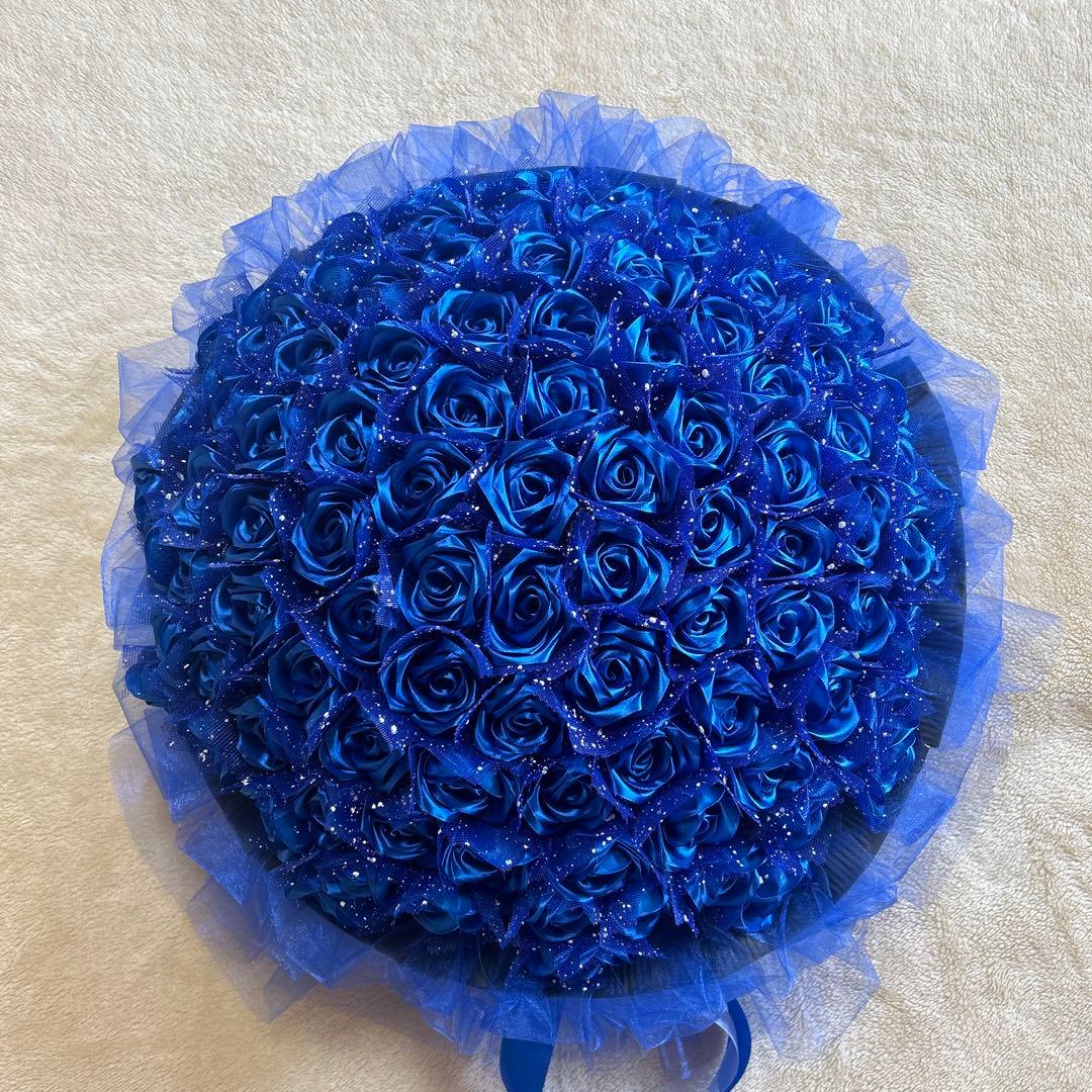99本青バラブーケ　リボン薔薇 枯れない薔薇 プレゼント お祝い　好きな人へ
