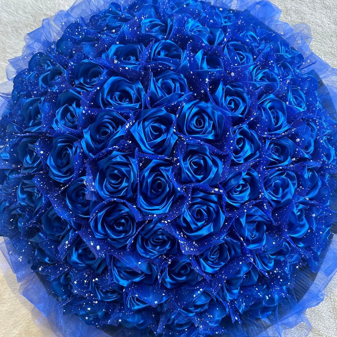 99本青バラブーケ　リボン薔薇 枯れない薔薇 プレゼント お祝い　好きな人へ
