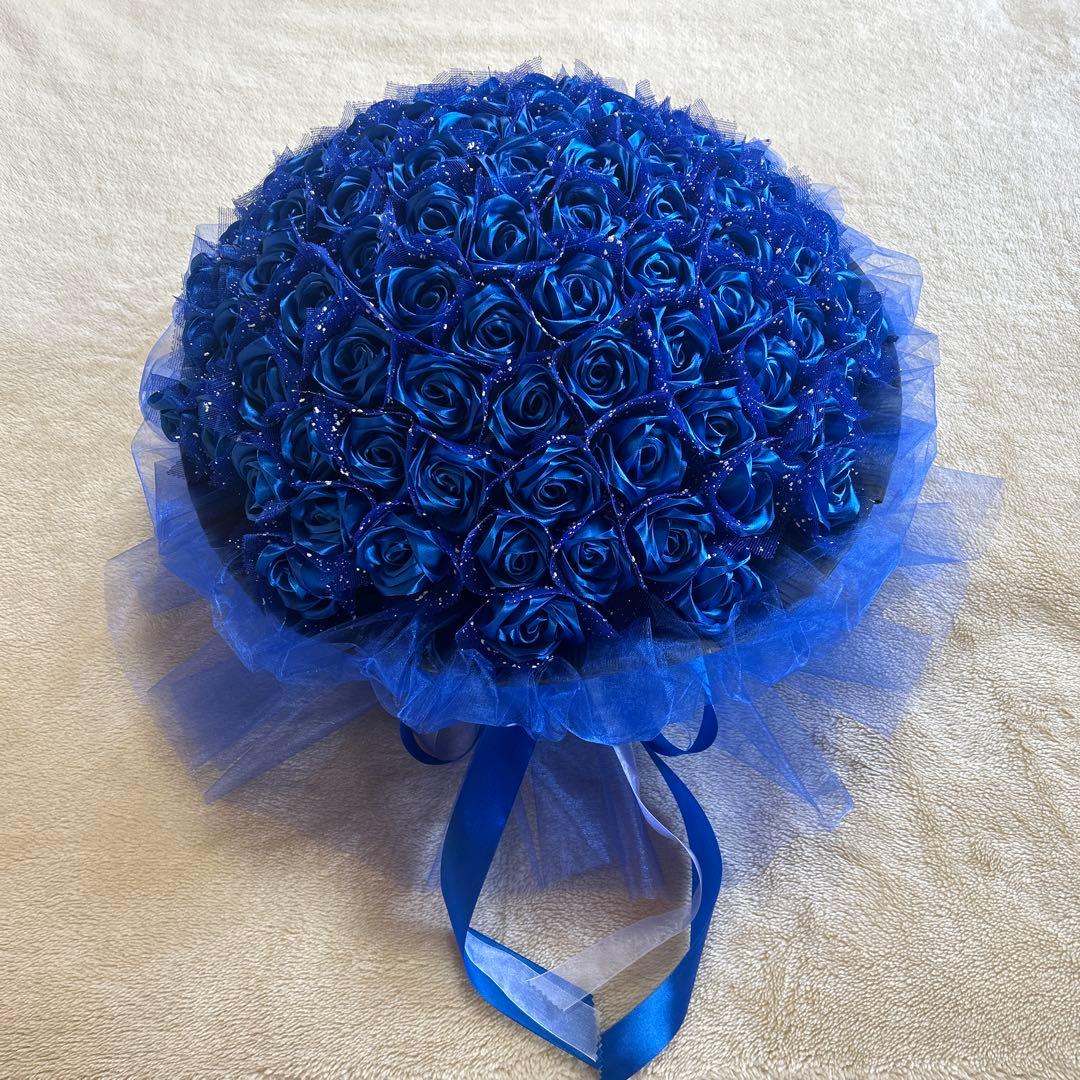 99本青バラブーケ　リボン薔薇 枯れない薔薇 プレゼント お祝い　好きな人へ