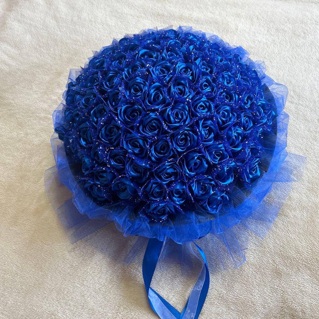 99本青バラブーケ　リボン薔薇 枯れない薔薇 プレゼント お祝い　好きな人へ