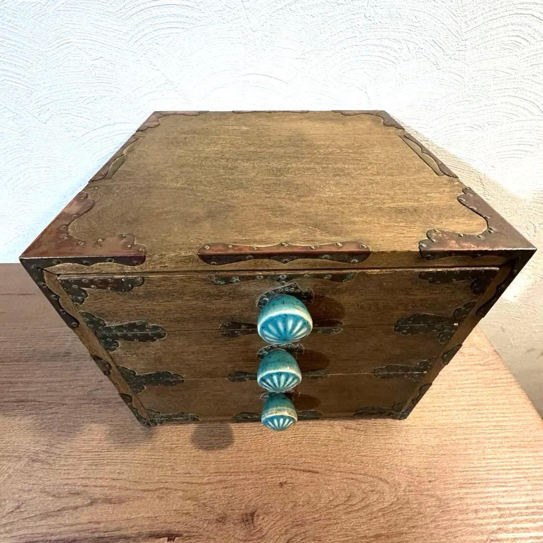 銅巻　小引き出し　3段　ミニチェスト　古道具　アンティーク　ヴィンテージ