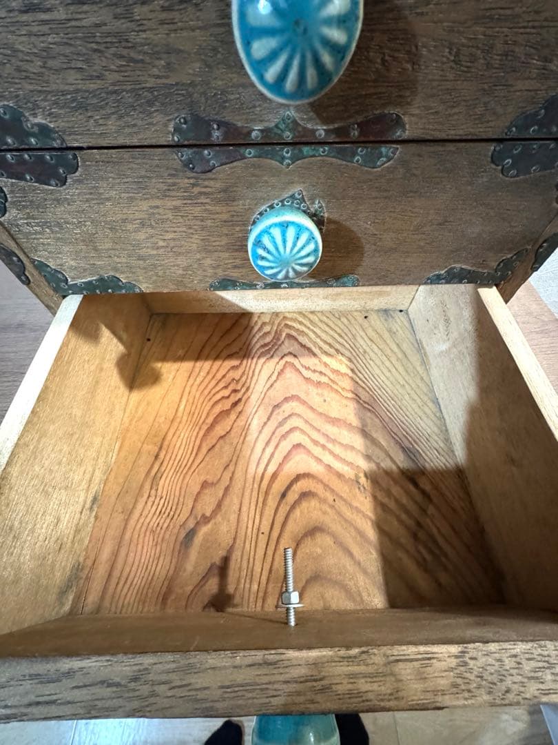 銅巻　小引き出し　3段　ミニチェスト　古道具　アンティーク　ヴィンテージ