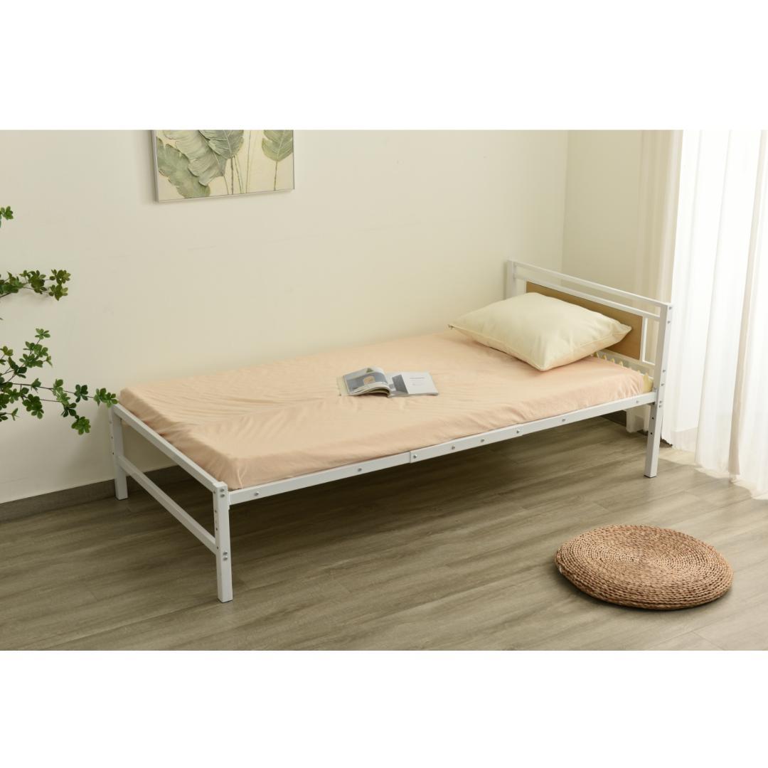 【新作】【ホワイト】パイプベッド シングル ベッド 宮 三段階高さ調整可スチール