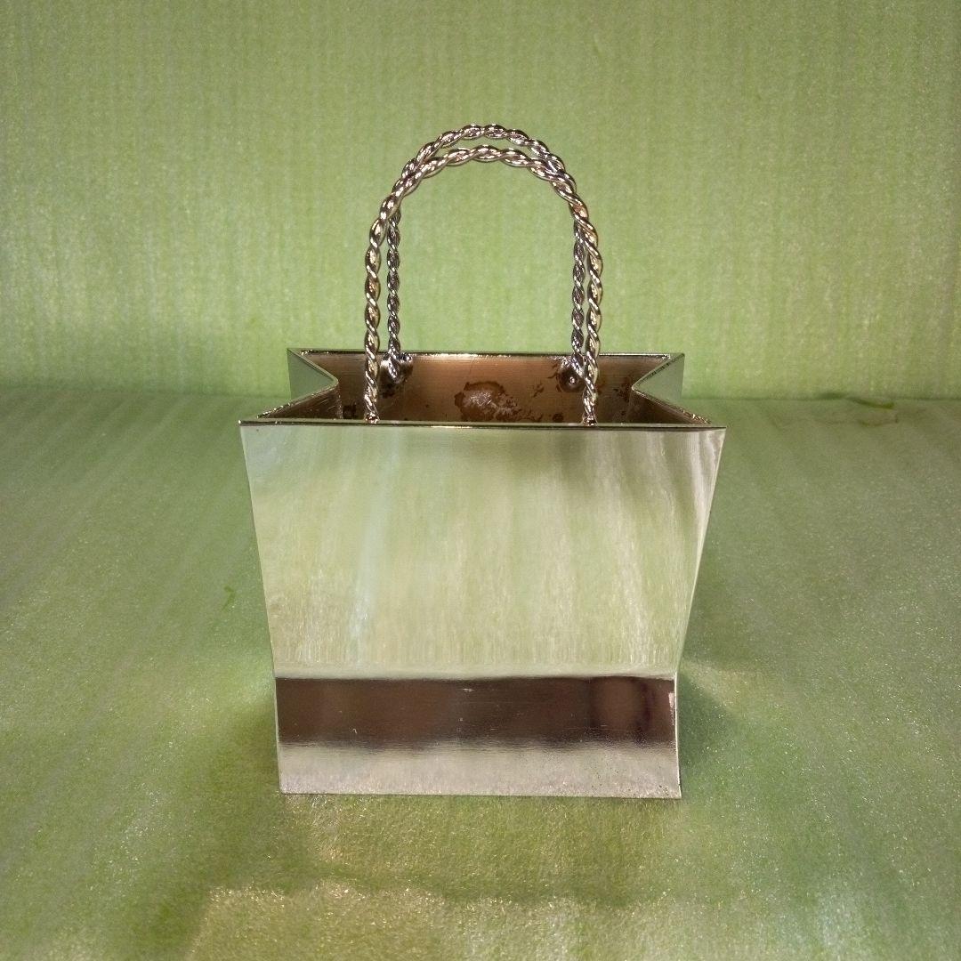 手提げ袋型金属製オブジェ　ショッピングバッグ　ミニチュアバッグ　置物　メタル