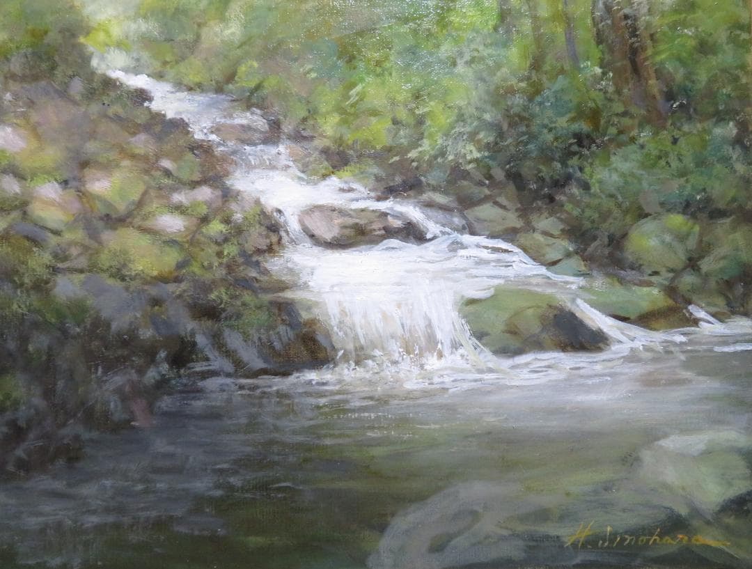 ◆  初夏の渓谷（仮題）　「H.Shimohira」　油彩　F10号   ◆