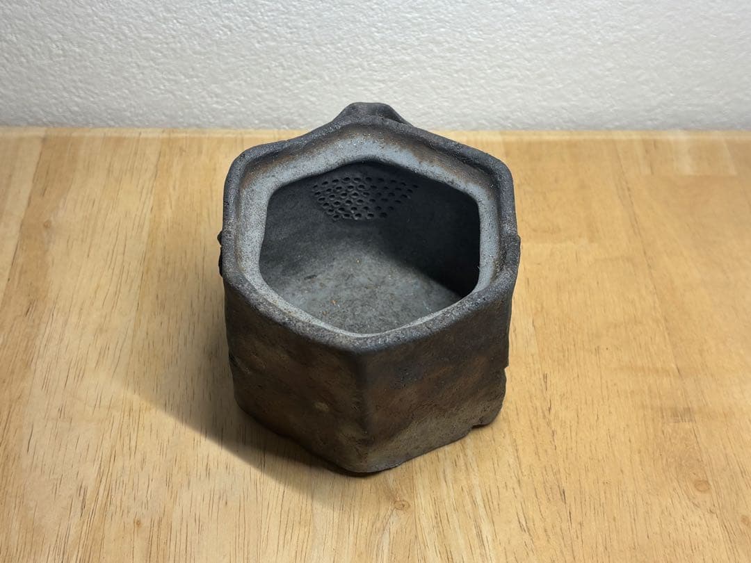 123. 備前焼 宝瓶 登り窯 竹 6角 手びねり 急須