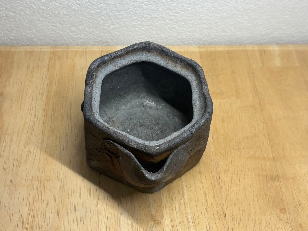 123. 備前焼 宝瓶 登り窯 竹 6角 手びねり 急須